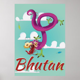 Poster das viagens vintage de Bhutan