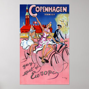 Poster das viagens vintage de Copenhaga restaurado