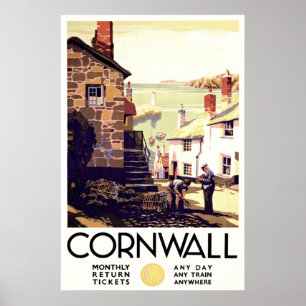Poster das viagens vintage de Cornualha Inglaterra