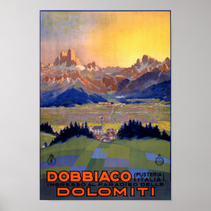 Poster das viagens vintage de Dobbiaco Toblach