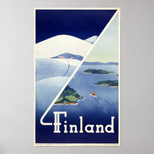 Poster das viagens vintage de Finlandia restaurado