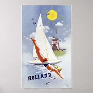 Poster das viagens vintage de Holland restaurado
