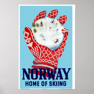 Poster das viagens vintage de Noruega restaurado
