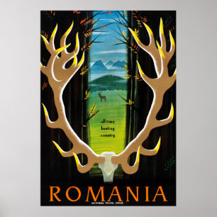 Poster das viagens vintage de Romania restaurado