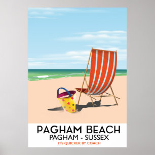 Poster das viagens vintage de Sussex da praia de