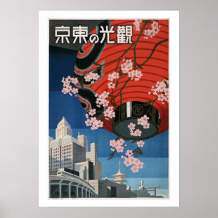 Poster das viagens vintage de Tokyo, Japão