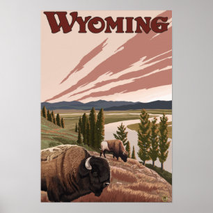 Poster das viagens vintage do bisonte de