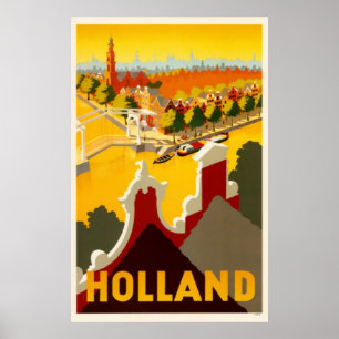 Poster das viagens vintage do canal   de Holland