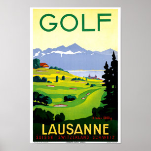 Poster das viagens vintage do golfe de Lausana da