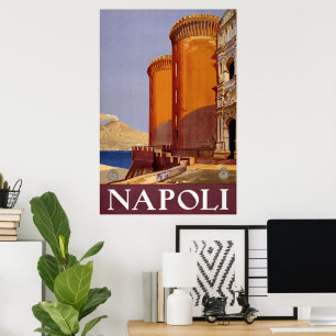 Poster das viagens vintage, Napoli, castelo de