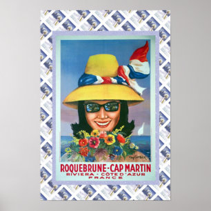 Poster das viagens vintage, Roquebrune, boné