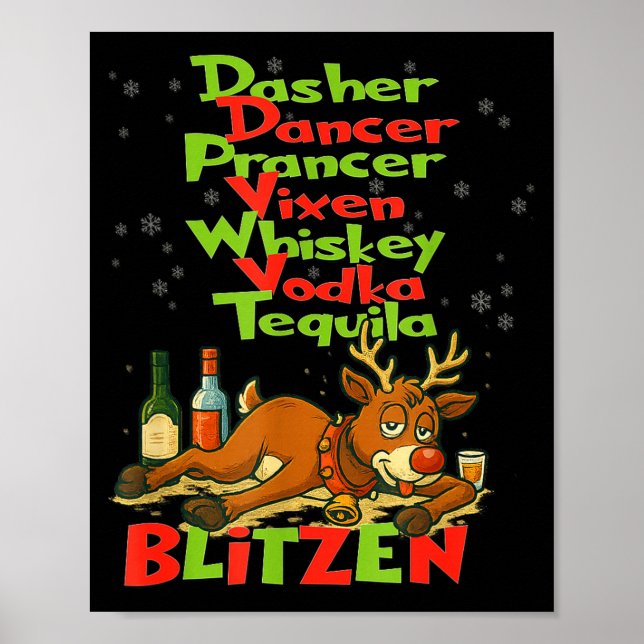 Poster Dasher Dancer Whisky Vodca Tequila Blitzen Cristo (Frente)