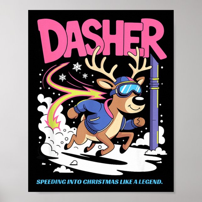 Poster Dasher Reindeer Christmas Speeding Fun  (Frente)