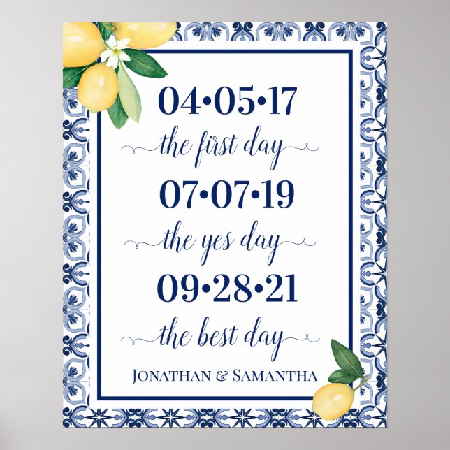 Poster Data de Casamento Melhor Dia Sim Mediterrâneo (Frente)