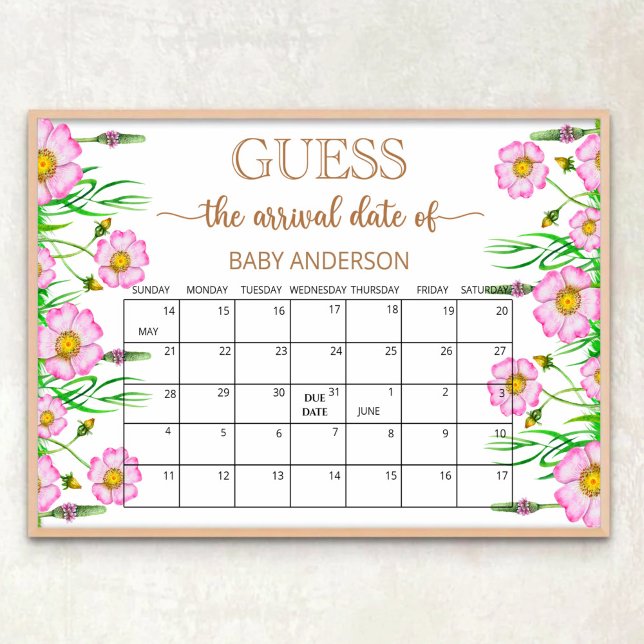 Poster Data de vencimento do bebê em chá de fraldas flora (Criador carregado)