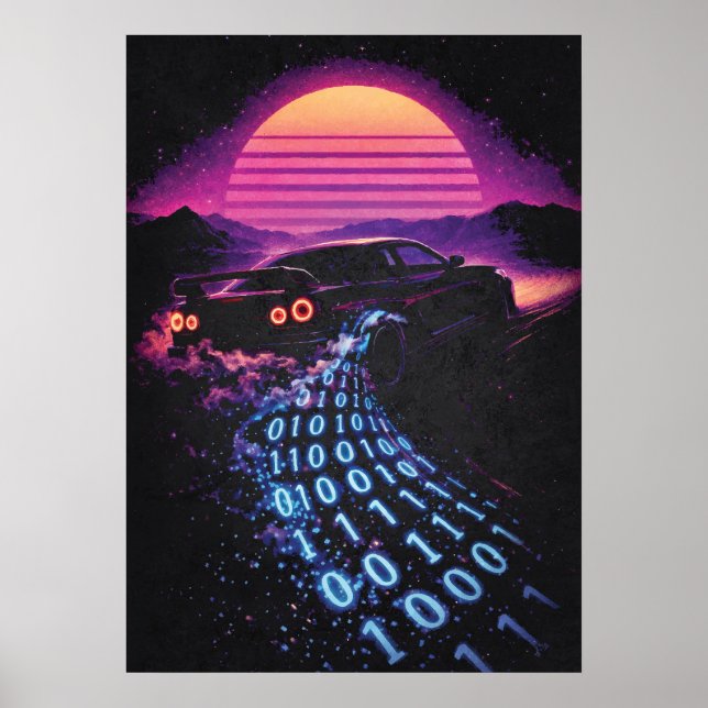 Poster Data-Drift - Retro Carro Synthwave Amante de Carro (Frente)