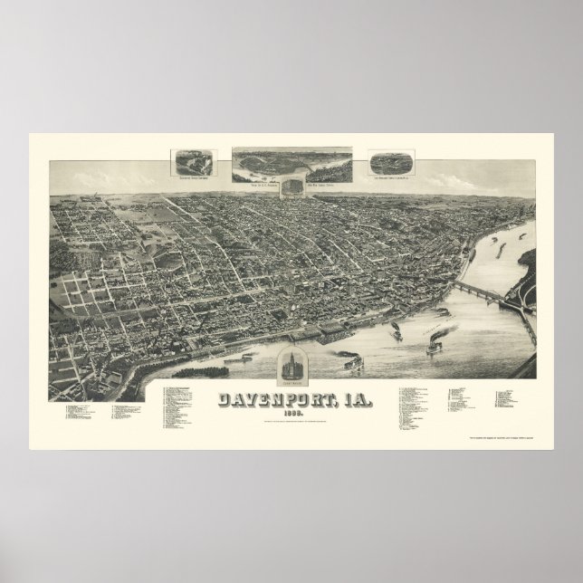 Poster Davenport, IA Panorâmica - 1888 (Frente)