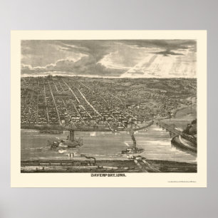 Pôster Davenport, IA Panorâmica Map - 1875a