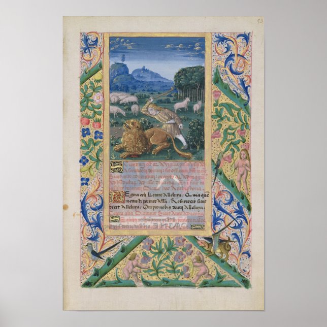 Poster David defending his father's sheep against a (Frente)