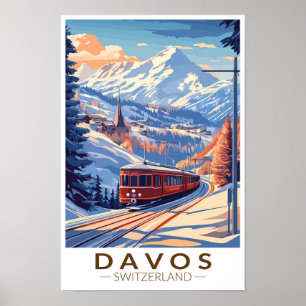Poster Davos Suíça Trem Viagem Arte Vintage