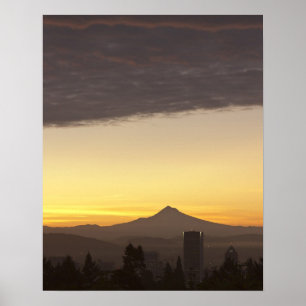 Pôster Dawn sky sobre Portland e Mt. Hood, Oregon