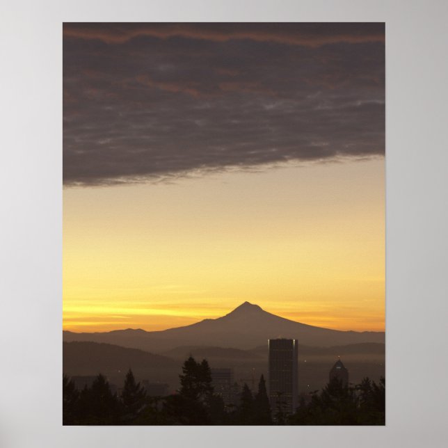 Pôster Dawn sky sobre Portland e Mt. Hood, Oregon (Frente)