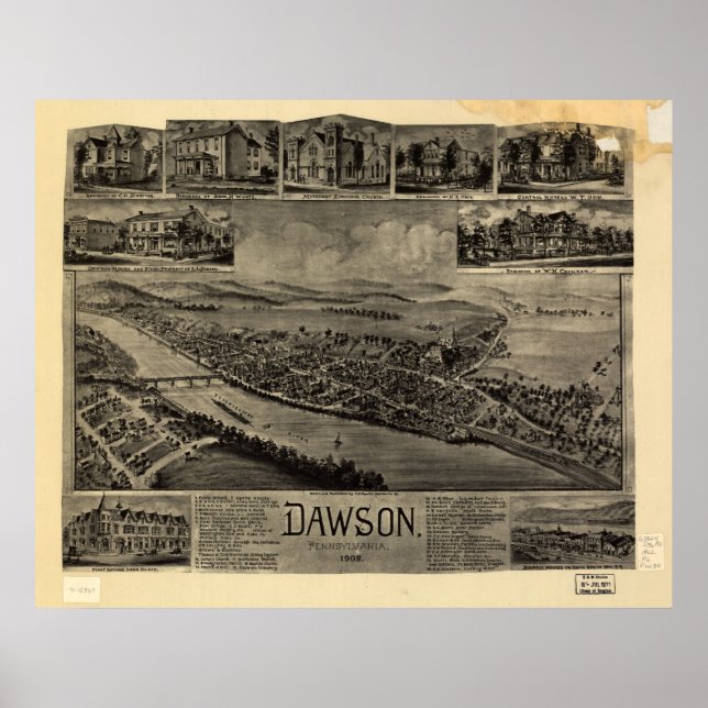 Pôster Dawson, PA Birds, 1902 Ver Mapa Panorâmico (Frente)