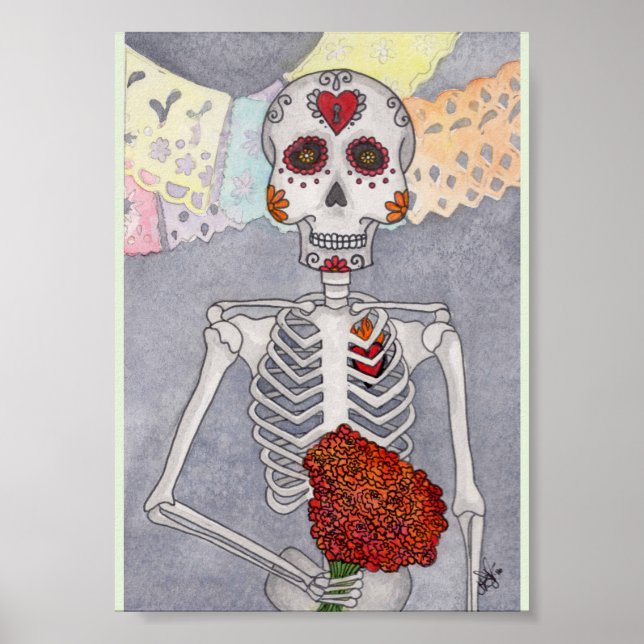 Poster Day of the Dead Skeleton Art Print Miranda (Frente)