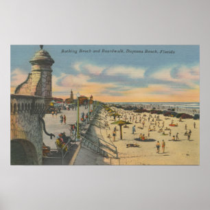 Poster Daytona Beach, FL - Boardwalk View Beach