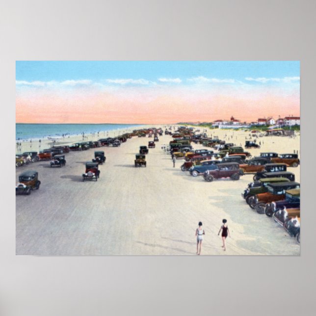 Poster Daytona Beach Florida Scene com Carro vintage (Frente)