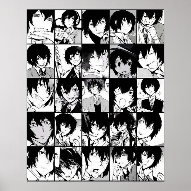 Poster Dazai osamu collage manga black and white version (Frente)