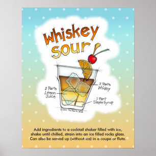 poster de 16" x 20", WHISKEY SOUR RECIPE COCKTAIL