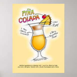 poster DE 18" X 24" - PINA COLADA RECIPE COCKTAIL 