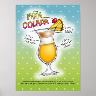 poster DE 18" X 24" - PINA COLADA RECIPE COCKTAIL 