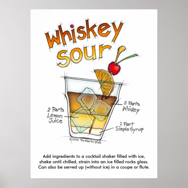 poster de 18" x 24", WHISKEY SOUR RECIPE COCKTAIL  (Frente)