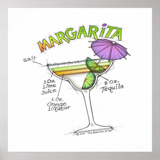 poster DE 24" X 24" - MARGARITA RECIPE COCKTAIL AR (Frente)