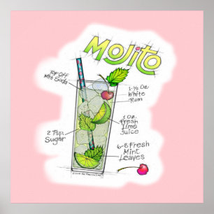 poster DE 24" X 24" - MOJITO RECIPE COCKTAIL ART