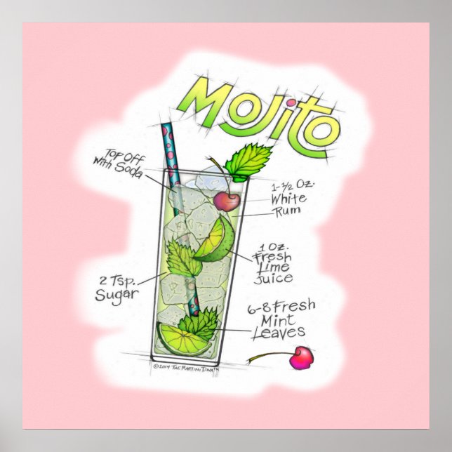 poster DE 24" X 24" - MOJITO RECIPE COCKTAIL ART (Frente)