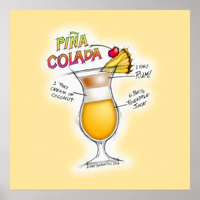 poster DE 24" X 24" - PINA COLADA RECIPE COCKTAIL  (Frente)