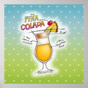 poster DE 24" X 24" - PINA COLADA RECIPE COCKTAIL 