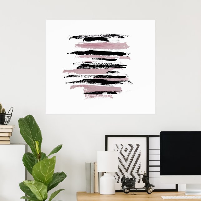 Poster de abstrato a rosa e pincéis pretos (Escritório em casa)