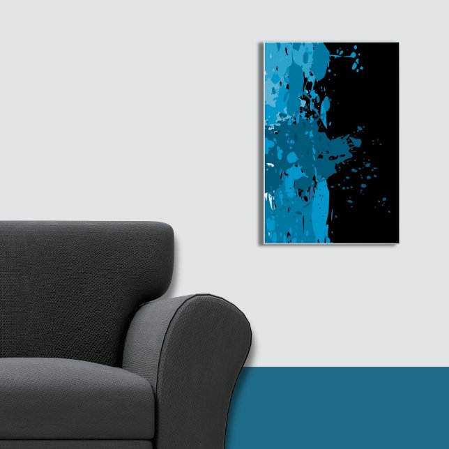 Poster de Abstrato azul e pintura preta de  divert (Splatter, Blue And Black Wall Art)