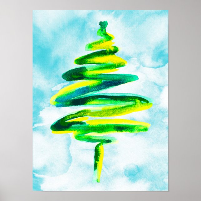 Poster de abstrato de árvore de Natal azul (Frente)