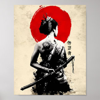 Poster de abstrato de espada do Samurai japonês