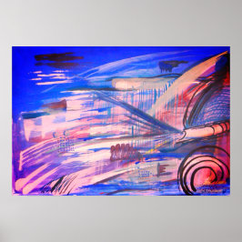 Poster de Abstrato rosa azul e Cinza