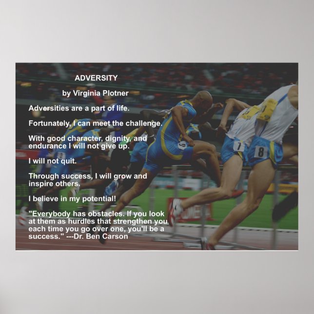 Poster de adversidade com citação do Dr. Ben Carso (Frente)