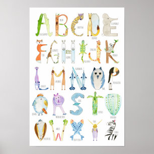 Poster de alfabeto animal - 13 x 19 polegadas