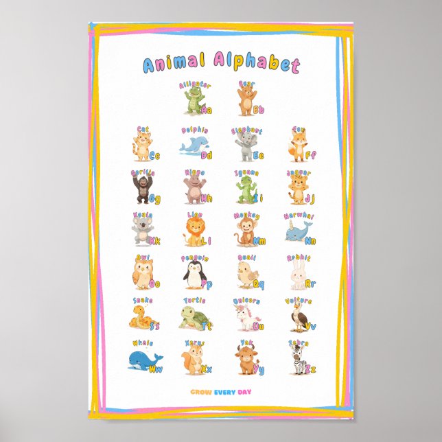 Poster de Alfabeto Animal A-Z - Crescer Todos Os D (Frente)