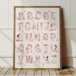 Poster de Alfabeto da Princesa ABC Decoração do Qu