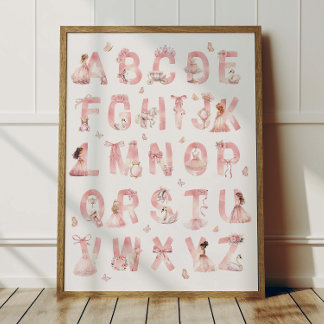 Poster de Alfabeto da Princesa ABC Decoração do Qu